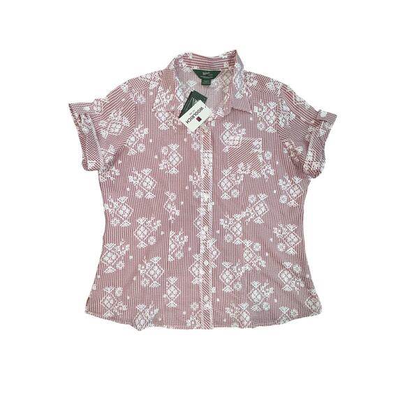 Woolrich Western Gingham Quilt Button Down Short Sleeve Shirt NWT Womens XL - Picture 1 of 6